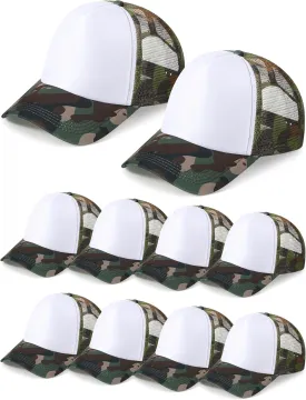 10 Pcs Sublimation Blank Trucker Hats Bulk Mesh Baseball Cap Polyester Mesh Trucker Hat for Men and Women