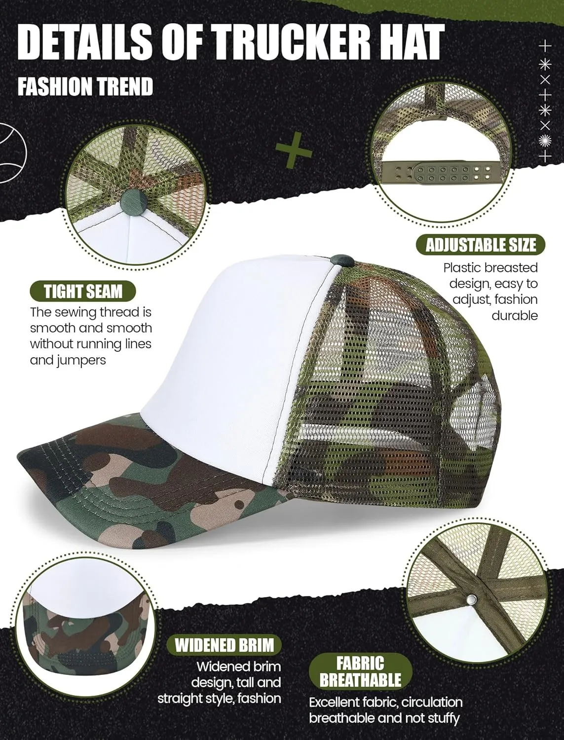 10 Pcs Sublimation Blank Trucker Hats Bulk Mesh Baseball Cap Polyester Mesh Trucker Hat for Men and Women