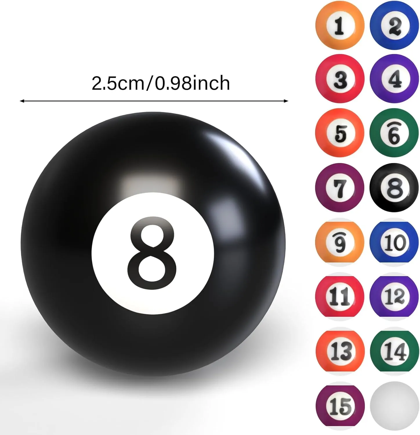 AccEncyc 2.5cm/0.98inch Mini Billiard Balls Set 16Pcs Children's Pool Balls for Kid's Table, Indoor Game Toy for Kids, Adults
