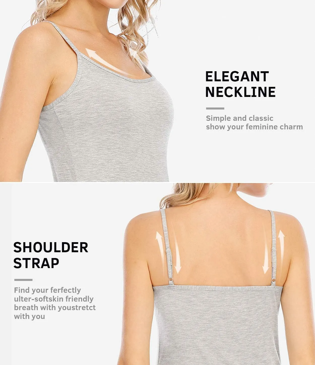 Air Curvey 2/4 Pack Women's Camisole Tank Top Adjustable Spaghetti Straps Basic Soft Undershirts Seamless Layering Tops