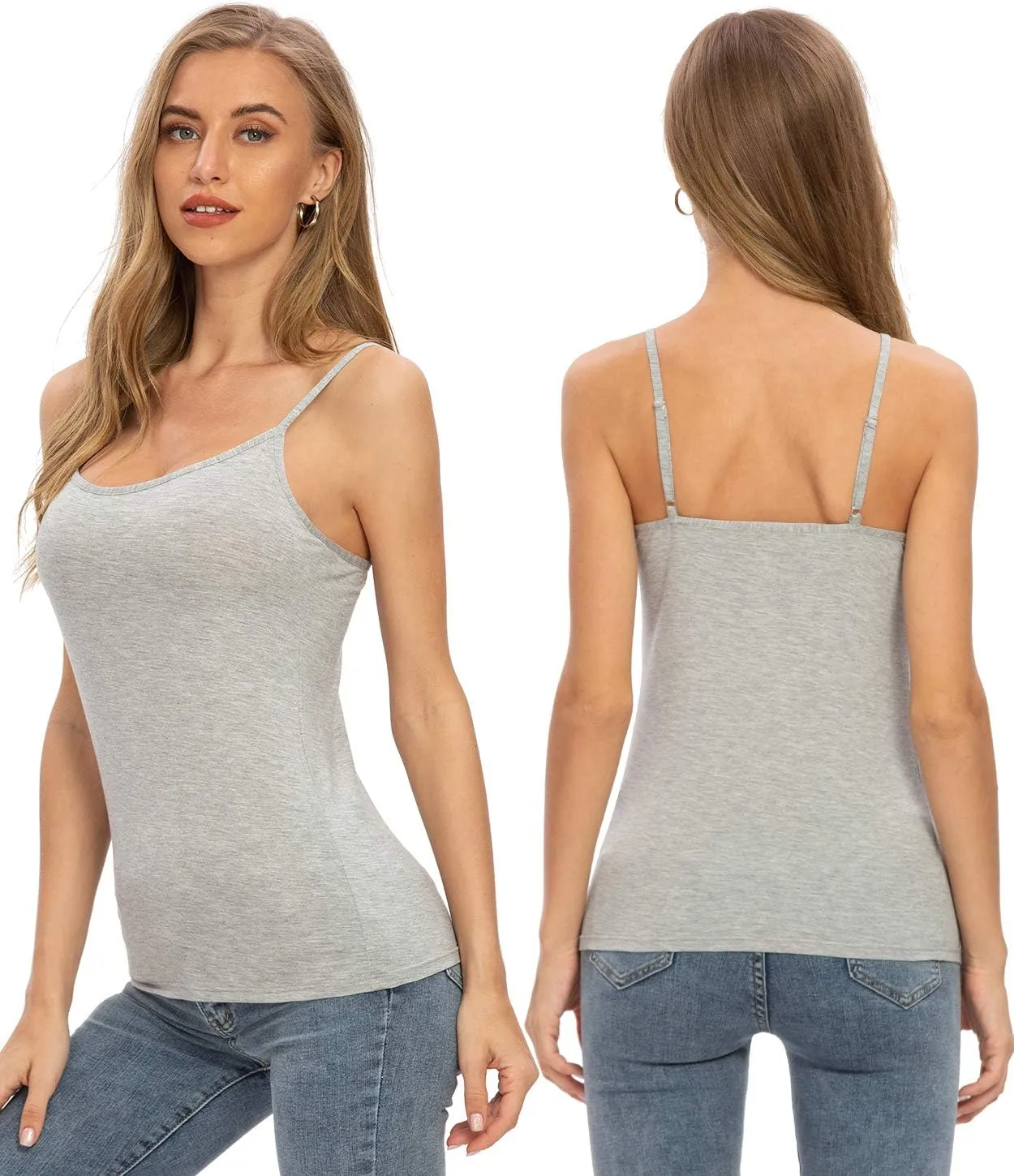 Air Curvey 2/4 Pack Women's Camisole Tank Top Adjustable Spaghetti Straps Basic Soft Undershirts Seamless Layering Tops