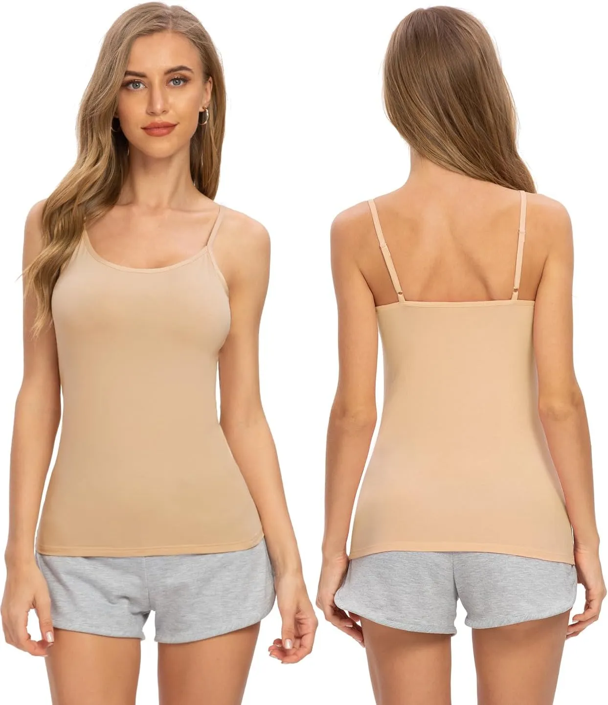 Air Curvey 2/4 Pack Women's Camisole Tank Top Adjustable Spaghetti Straps Basic Soft Undershirts Seamless Layering Tops