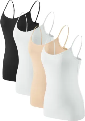 Air Curvey 2/4 Pack Women's Camisole Tank Top Adjustable Spaghetti Straps Basic Soft Undershirts Seamless Layering Tops