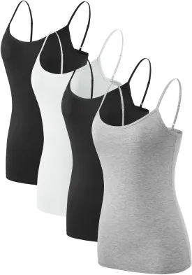 Air Curvey 2/4 Pack Women's Camisole Tank Top Adjustable Spaghetti Straps Basic Soft Undershirts Seamless Layering Tops