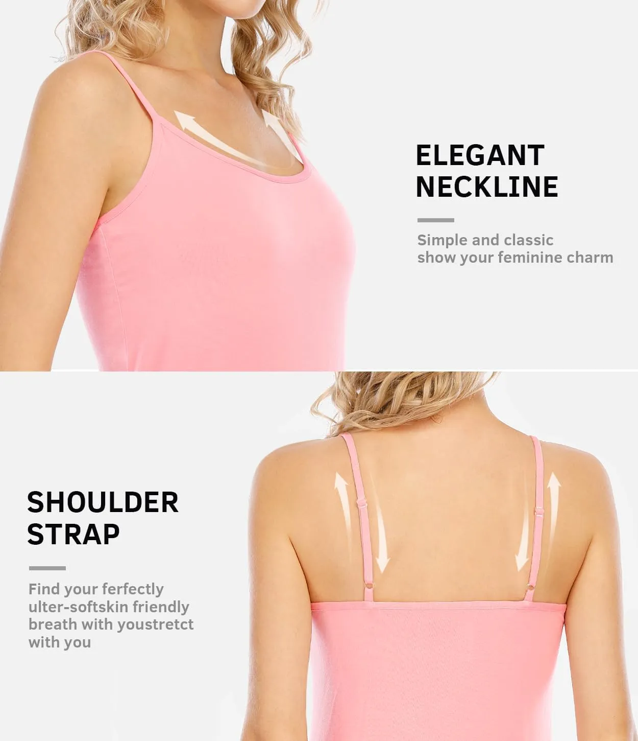 Air Curvey 2/4 Pack Women's Camisole Tank Top Adjustable Spaghetti Straps Basic Soft Undershirts Seamless Layering Tops