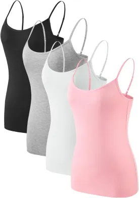 Air Curvey 2/4 Pack Women's Camisole Tank Top Adjustable Spaghetti Straps Basic Soft Undershirts Seamless Layering Tops
