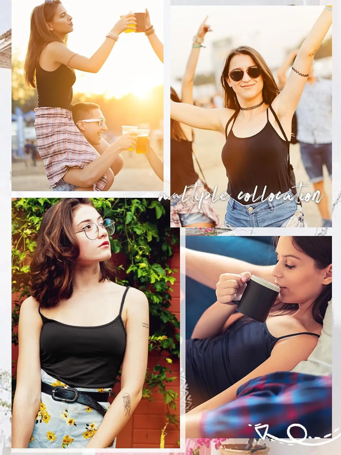 Air Curvey 2/4 Pack Women's Camisole Tank Top Adjustable Spaghetti Straps Basic Soft Undershirts Seamless Layering Tops