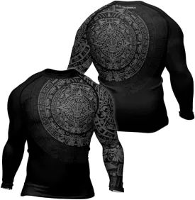 Aztec Ranked Long Sleeve Rash Guard Men's Baselayer Compression Shirt for MMA BJJ Jiu Jitsu
