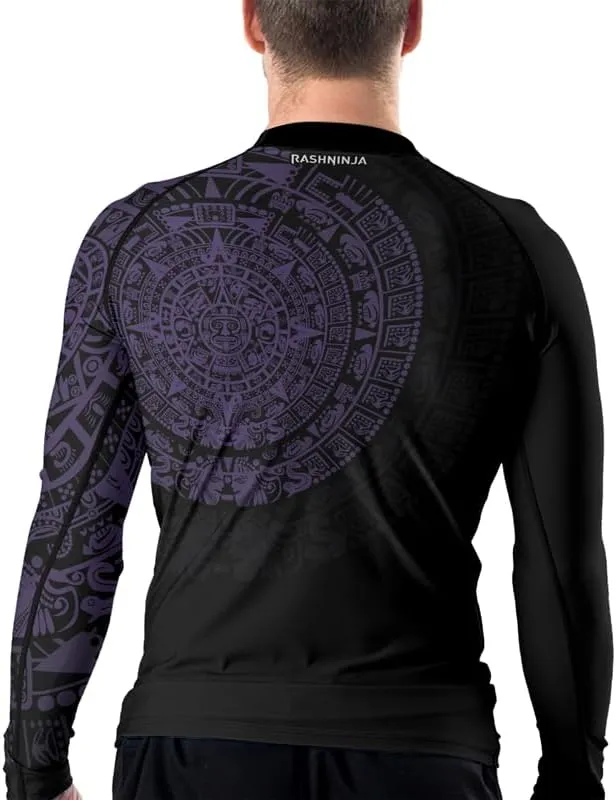 Aztec Ranked Long Sleeve Rash Guard Men's Baselayer Compression Shirt for MMA BJJ Jiu Jitsu