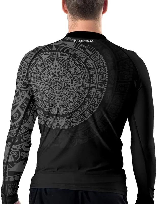 Aztec Ranked Long Sleeve Rash Guard Men's Baselayer Compression Shirt for MMA BJJ Jiu Jitsu