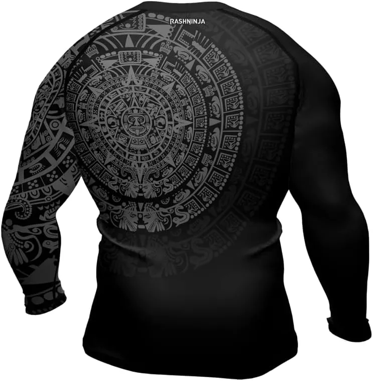 Aztec Ranked Long Sleeve Rash Guard Men's Baselayer Compression Shirt for MMA BJJ Jiu Jitsu