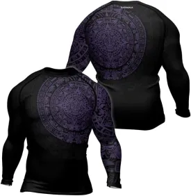 Aztec Ranked Long Sleeve Rash Guard Men's Baselayer Compression Shirt for MMA BJJ Jiu Jitsu