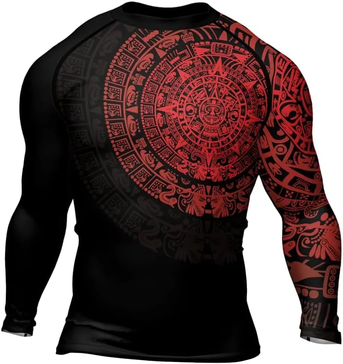 Aztec Ranked Long Sleeve Rash Guard Men's Baselayer Compression Shirt for MMA BJJ Jiu Jitsu