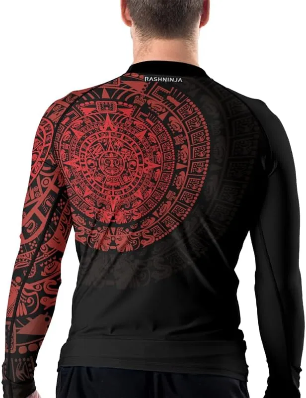 Aztec Ranked Long Sleeve Rash Guard Men's Baselayer Compression Shirt for MMA BJJ Jiu Jitsu