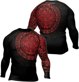 Aztec Ranked Long Sleeve Rash Guard Men's Baselayer Compression Shirt for MMA BJJ Jiu Jitsu