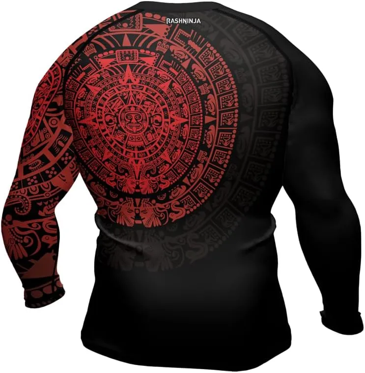 Aztec Ranked Long Sleeve Rash Guard Men's Baselayer Compression Shirt for MMA BJJ Jiu Jitsu