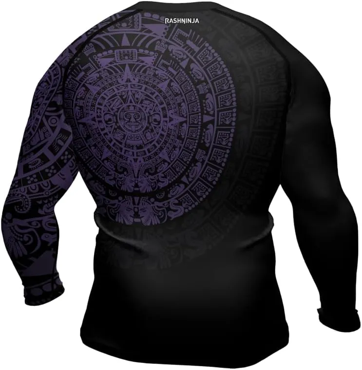 Aztec Ranked Long Sleeve Rash Guard Men's Baselayer Compression Shirt for MMA BJJ Jiu Jitsu