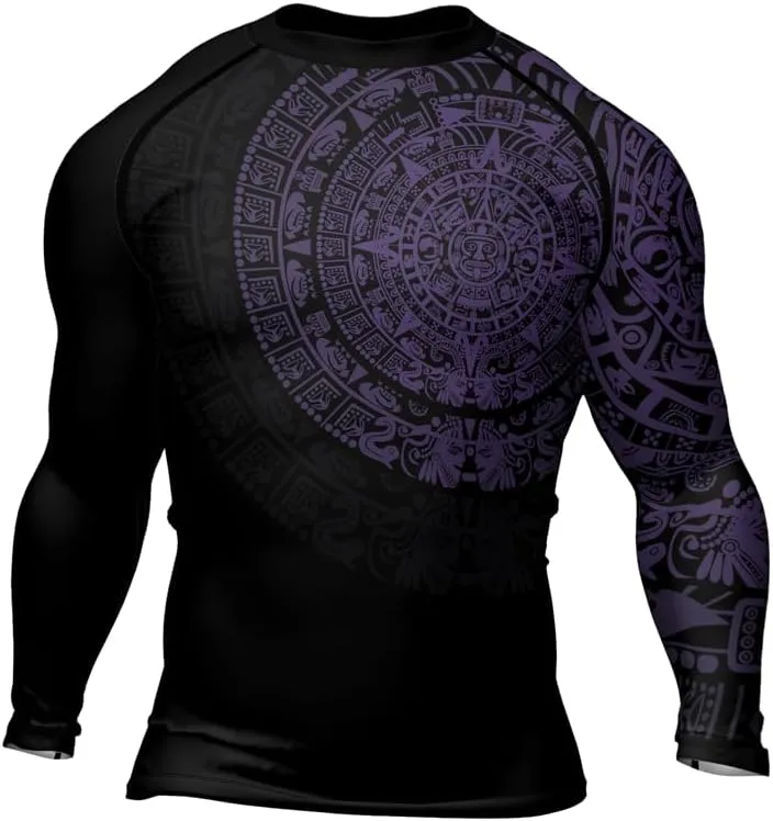 Aztec Ranked Long Sleeve Rash Guard Men's Baselayer Compression Shirt for MMA BJJ Jiu Jitsu