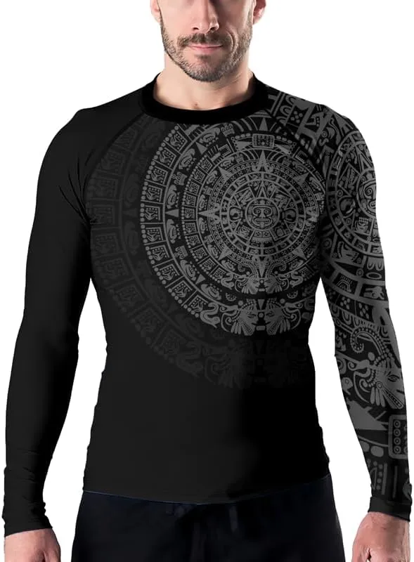 Aztec Ranked Long Sleeve Rash Guard Men's Baselayer Compression Shirt for MMA BJJ Jiu Jitsu