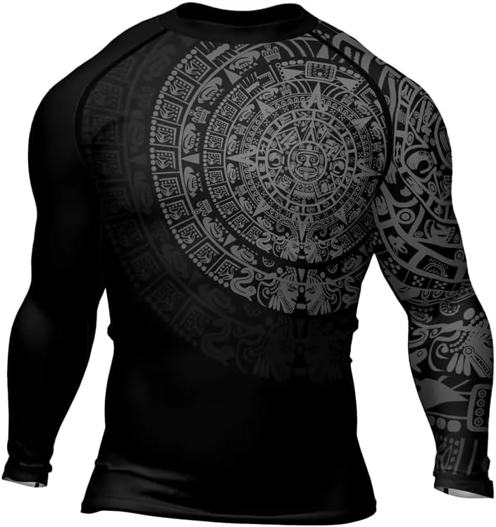 Aztec Ranked Long Sleeve Rash Guard Men's Baselayer Compression Shirt for MMA BJJ Jiu Jitsu