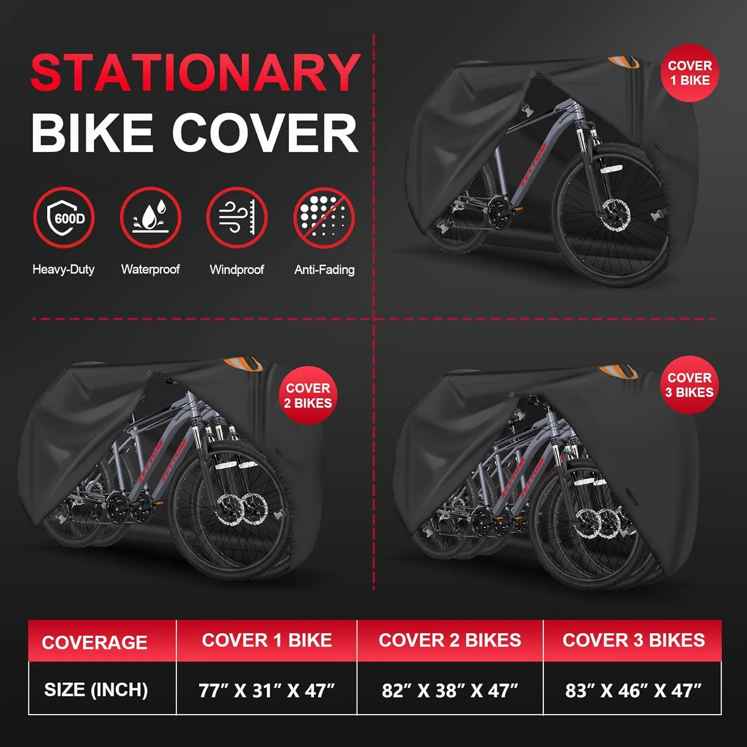 Bike Cover for 1 Bike - Outdoor Bike Cover for Stationary 1 Bike Waterproof & Heavy Duty, 600D Bicycle Cover for Single eBike, Mountain Bike, Road Bike, Hybrid Bike, Beach Cruiser Bike Storage