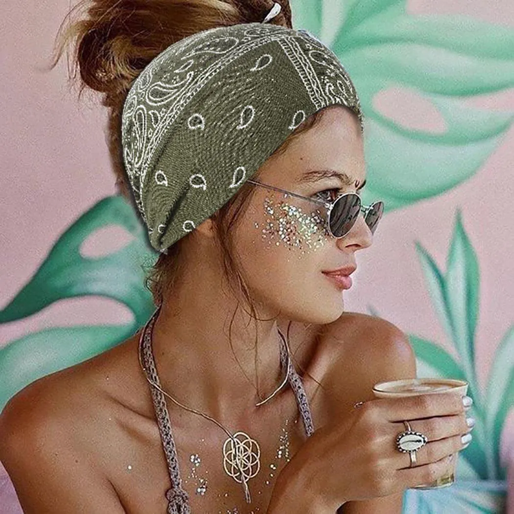 CAKURE Boho Headbands Wide Turban Knotted Head Bands African Thick Head Wraps Yoga Running Workout Hairbands Hair Scarf Elastic Hair Fashion Accessories for Women and Girls Pack of 3(Set-2)