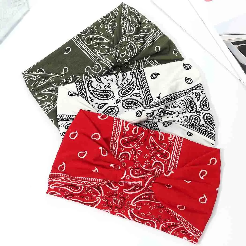 CAKURE Boho Headbands Wide Turban Knotted Head Bands African Thick Head Wraps Yoga Running Workout Hairbands Hair Scarf Elastic Hair Fashion Accessories for Women and Girls Pack of 3(Set-2)