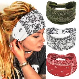 CAKURE Boho Headbands Wide Turban Knotted Head Bands African Thick Head Wraps Yoga Running Workout Hairbands Hair Scarf Elastic Hair Fashion Accessories for Women and Girls Pack of 3(Set-2)