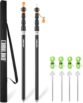 CAMULAND Tent Poles, Heavy Duty Tarp Poles Canopy Poles Aluminum Tent Poles with Non-Slip Cone Bottom, Adjustable Telescoping Tarp Poles