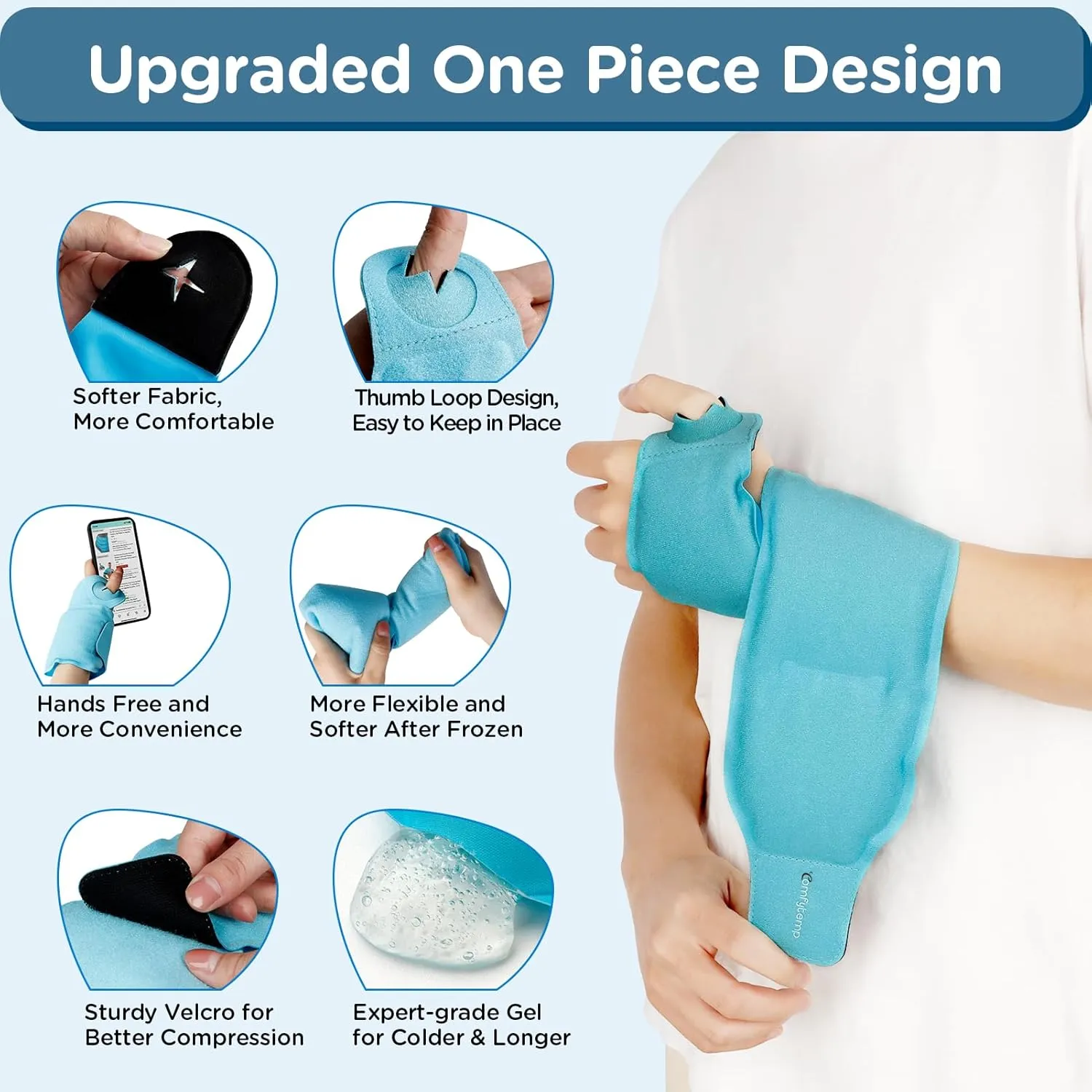 Comfytemp Wrist Ice Pack Wrap for Carpal Tunnel Relief, FSA HSA Approved, Wrist Brace for Hands Pain, Gel Ice Packs for Injuries Reusable, Hot Cold Compression for Achilles Tendonitis, Tenosynovitis