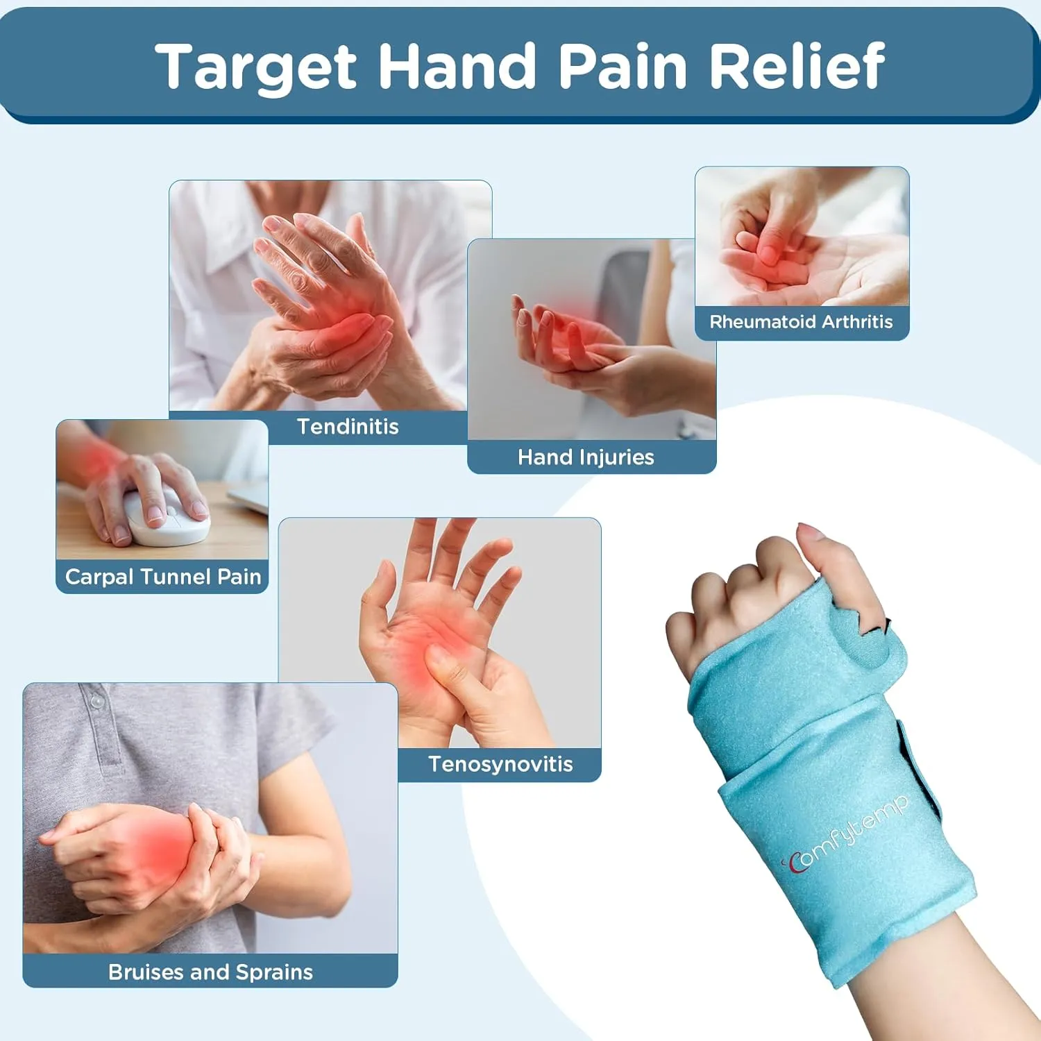 Comfytemp Wrist Ice Pack Wrap for Carpal Tunnel Relief, FSA HSA Approved, Wrist Brace for Hands Pain, Gel Ice Packs for Injuries Reusable, Hot Cold Compression for Achilles Tendonitis, Tenosynovitis
