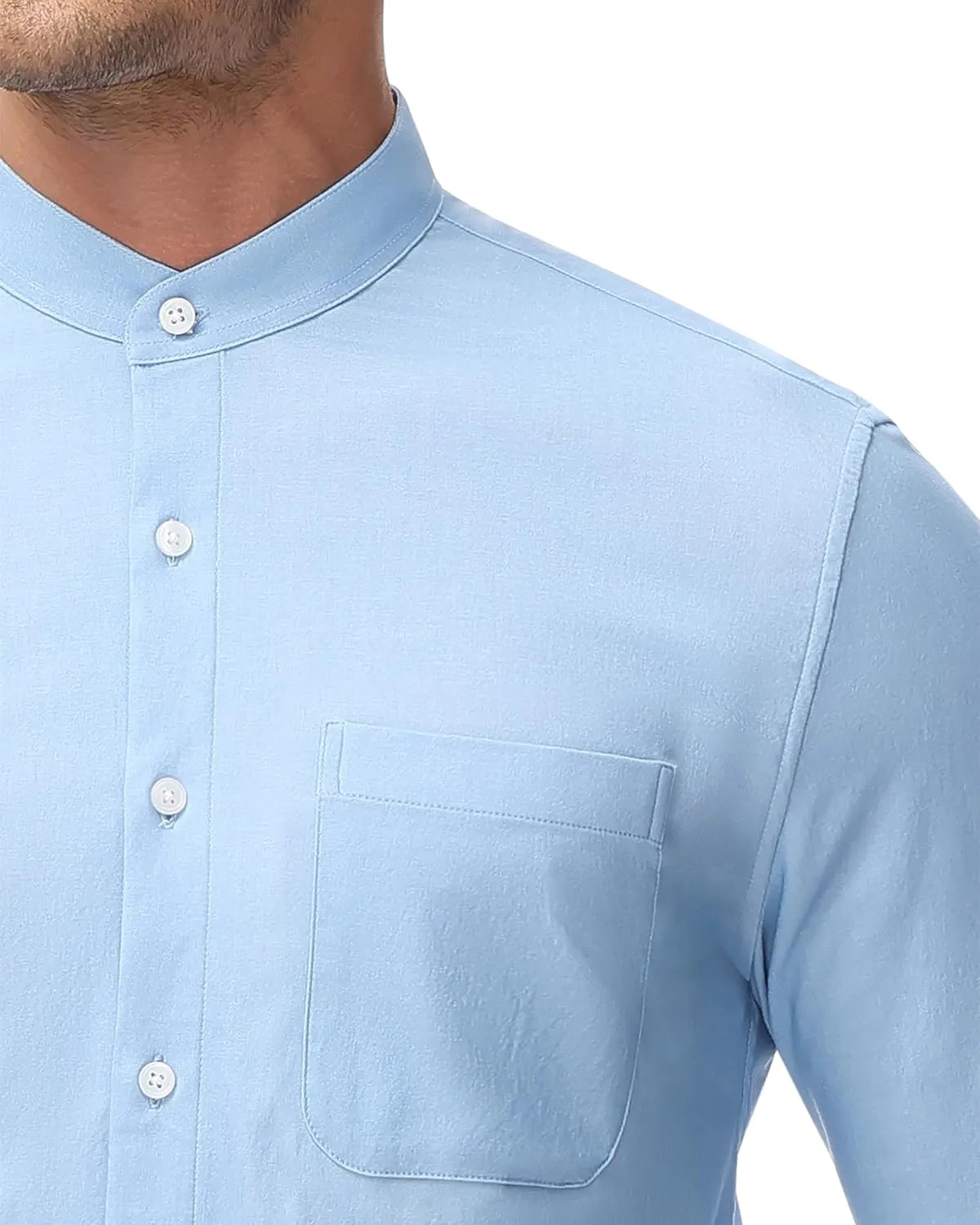 DEMEANOR Band Collar Dress Shirts for Men Stretch Dress Shirts Collarless Button Down Long Sleeve Shirts Muscle Fit