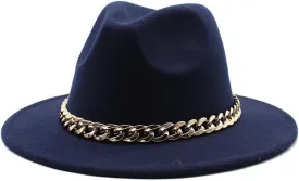 DHAEY Autumn and Winter British Style Woolen Jazz Hat for Men and Women, European and American Big Brim Hat Fashion Felt Hat Luopan Caps & Hats(Navy)