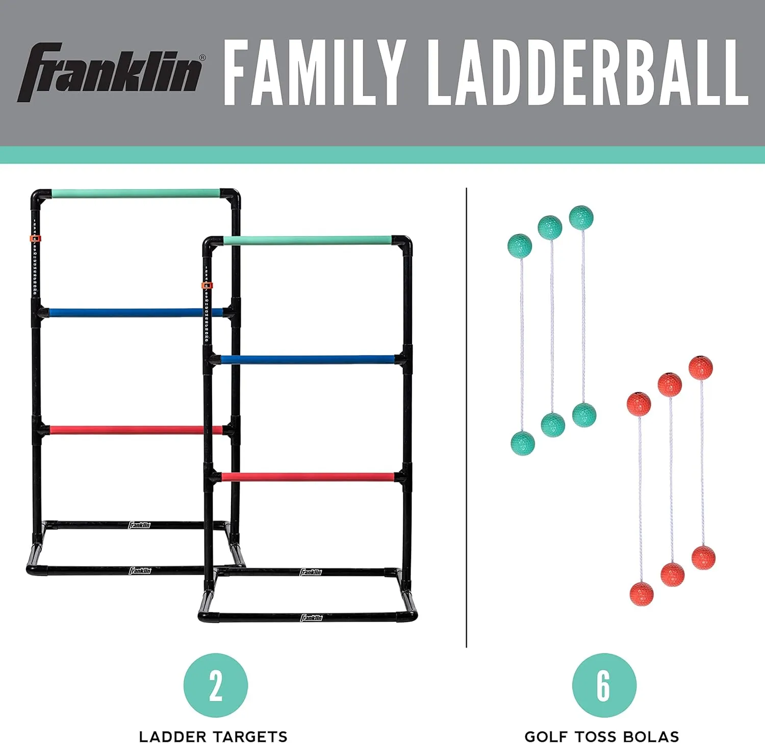 Franklin Sports Ladder Ball Set  Includes 2 Ladder Ball Targets with Weighted Bases and 6 Bolas  Ladder Golf Toss Outdoor Game For Beach or Backyard Fun  Professional, American, and Family Set Options