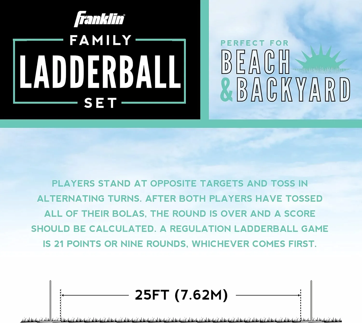 Franklin Sports Ladder Ball Set  Includes 2 Ladder Ball Targets with Weighted Bases and 6 Bolas  Ladder Golf Toss Outdoor Game For Beach or Backyard Fun  Professional, American, and Family Set Options