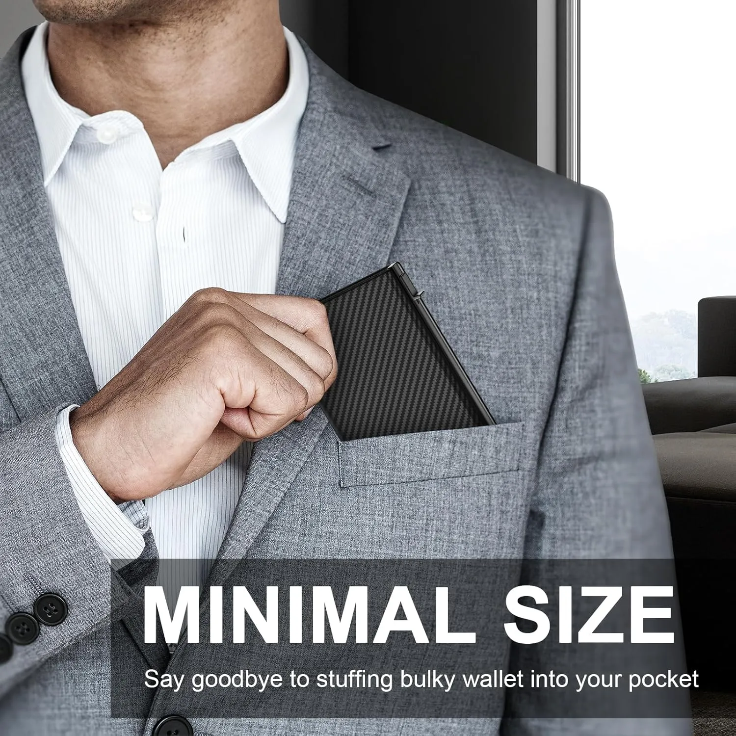 GAOCHALE Wallet for Men Pop up Card Holder, Smart, Slim, Minimalist Design for Front Pocket, Premium RFID Blocking, 10-14 Card Capacity | ID Window | Cash Slot(Carbon)