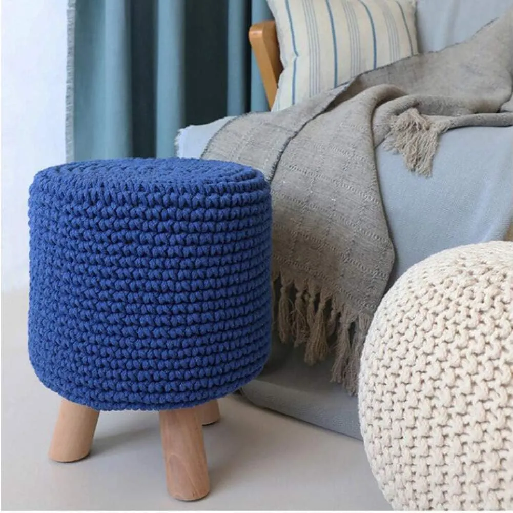 Hand-Woven Detachable Washable Footstool, 4-Leg Solid Wood Foot Stool, Modern Minimalist Nordic Shoe Change Stool for Living Room Bedroom Balcony