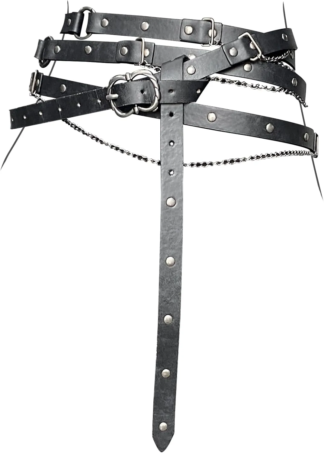 HiiFeuer Medieval DIY Faux Leather Metal Chain Belt, Vintage Adjustable Thin Belt For Women, Retro Skinny Belt For Dresses