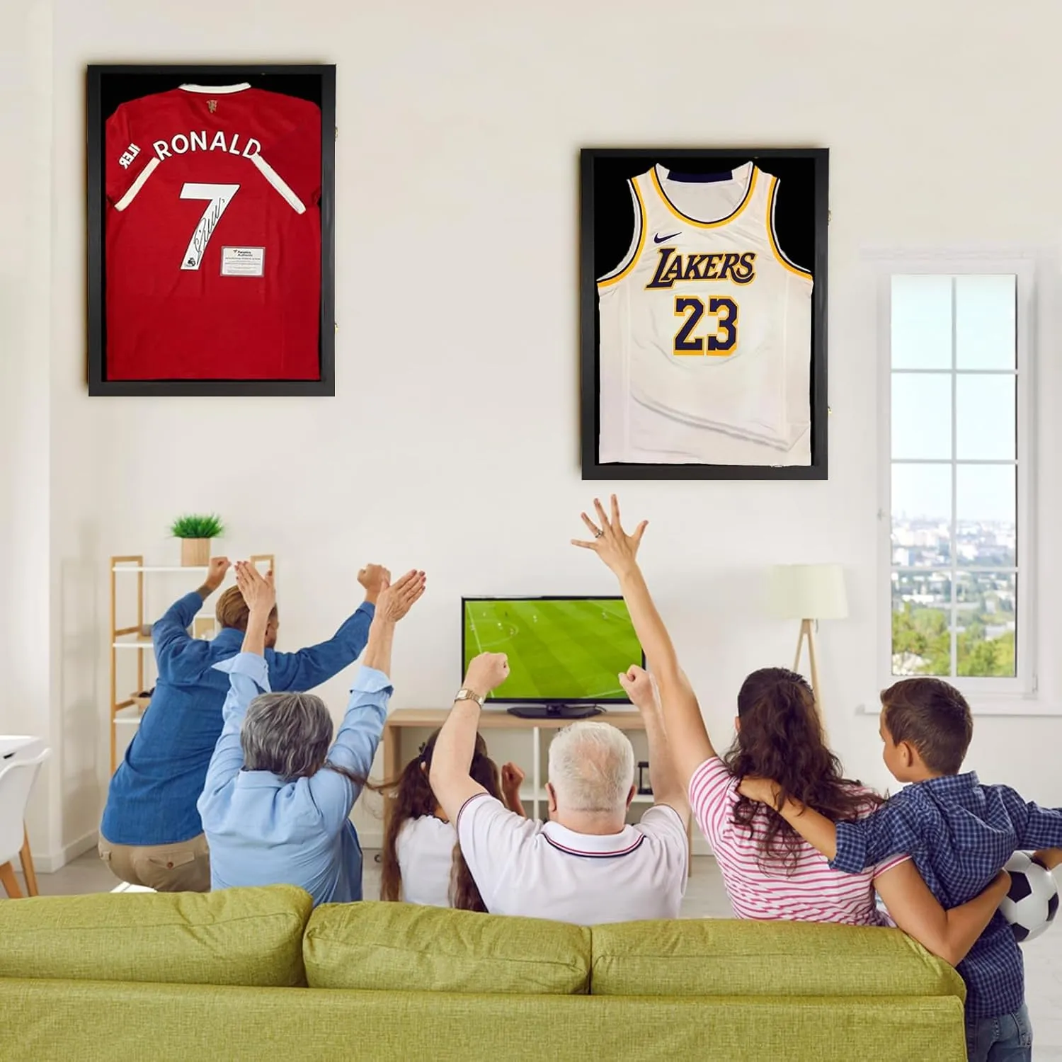 Jersey Wooden Frame Display Case -Shadow Box with 98% UV Protection Acrylic and Hanger for L or XL Baseball Basketball Football Hockey Sport Shirt and Uniform (Black, 2 Packs)