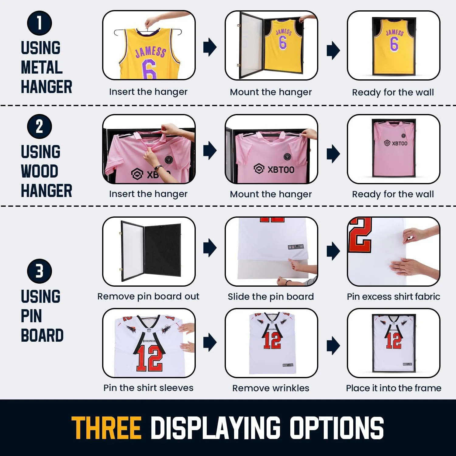 Jersey Wooden Frame Display Case -Shadow Box with 98% UV Protection Acrylic and Hanger for L or XL Baseball Basketball Football Hockey Sport Shirt and Uniform (Black, 2 Packs)