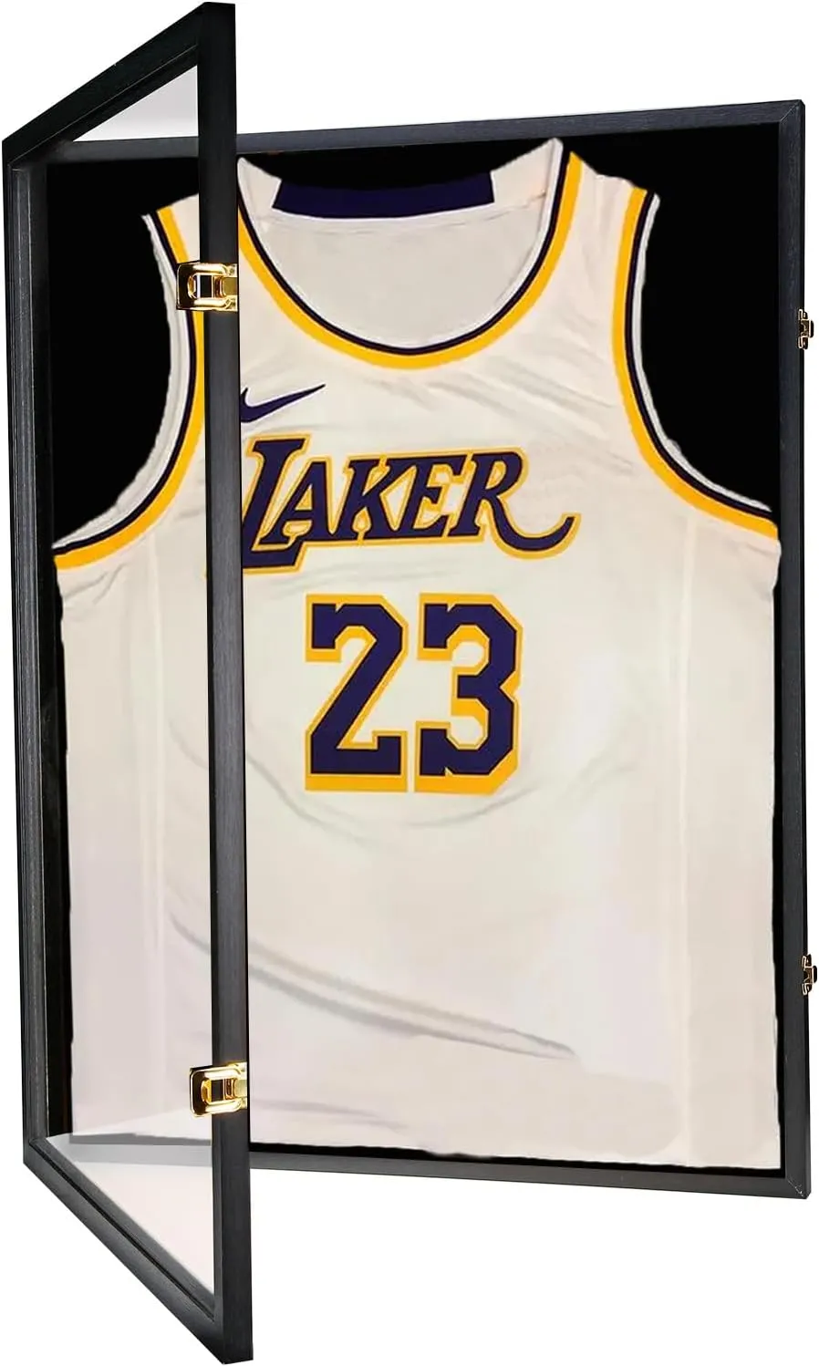 Jersey Wooden Frame Display Case -Shadow Box with 98% UV Protection Acrylic and Hanger for L or XL Baseball Basketball Football Hockey Sport Shirt and Uniform (Black, 2 Packs)