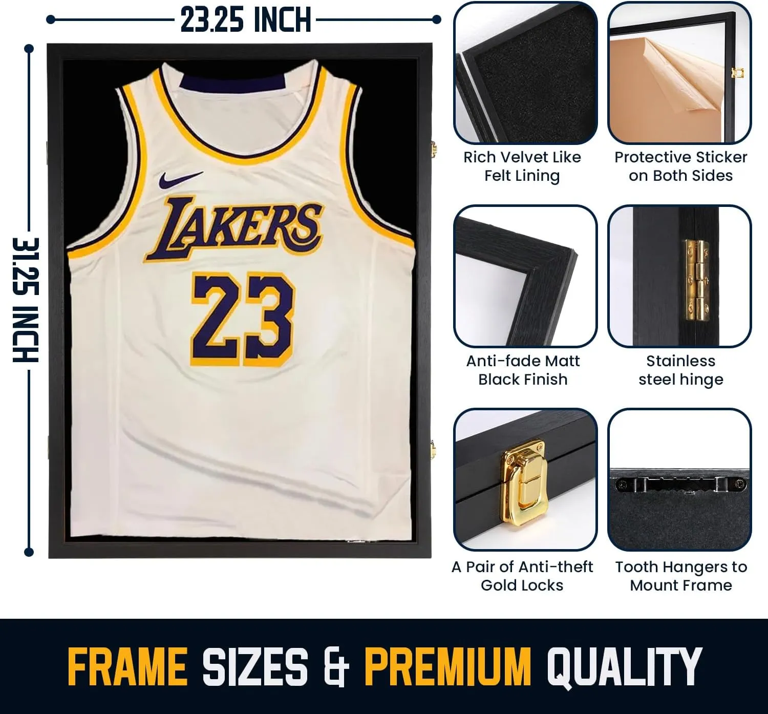 Jersey Wooden Frame Display Case -Shadow Box with 98% UV Protection Acrylic and Hanger for L or XL Baseball Basketball Football Hockey Sport Shirt and Uniform (Black, 2 Packs)