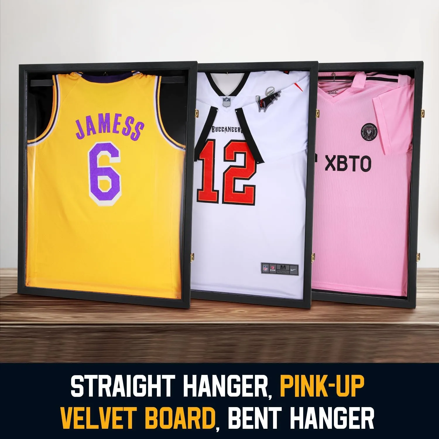 Jersey Wooden Frame Display Case -Shadow Box with 98% UV Protection Acrylic and Hanger for L or XL Baseball Basketball Football Hockey Sport Shirt and Uniform (Black, 2 Packs)