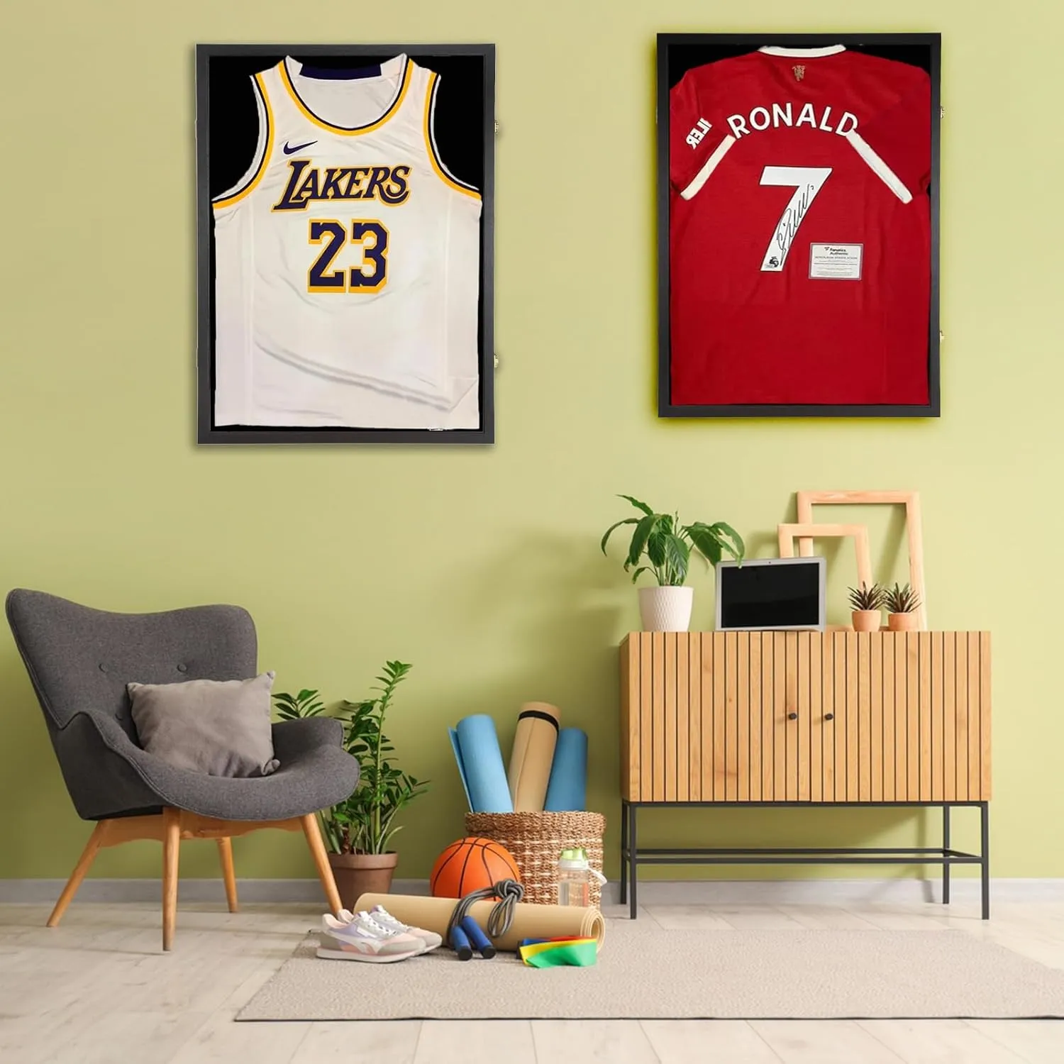 Jersey Wooden Frame Display Case -Shadow Box with 98% UV Protection Acrylic and Hanger for L or XL Baseball Basketball Football Hockey Sport Shirt and Uniform (Black, 2 Packs)