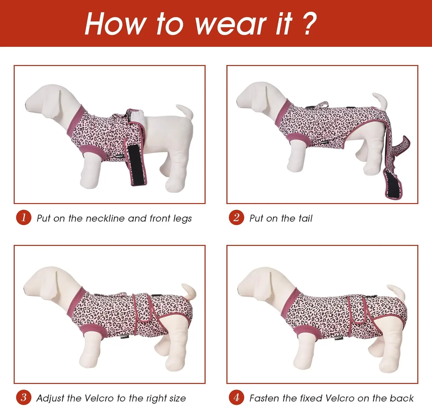 Jiupety Dog Recovery Suit Adjustable, Dogs Bodysuit for Abdominal Wound After Surgery, Substitute E-Collar, 3XL Size, Anti-Licking Surgical Dog Onesies, Pink Leopard