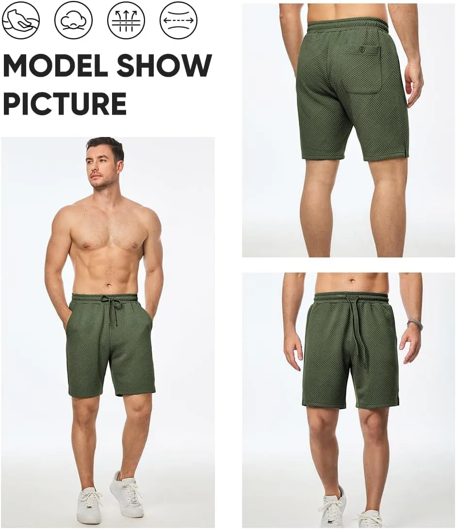 JMIERR Mens Casual 7" Shorts Summer Drawstring Elastic Waist Beach Sweat Shorts Texture with Pockets