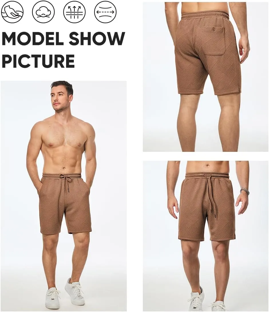 JMIERR Mens Casual 7" Shorts Summer Drawstring Elastic Waist Beach Sweat Shorts Texture with Pockets