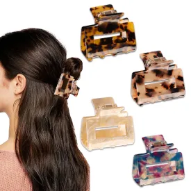MagicSky 4PCS Hair Claw Clips, Acrylic Hair Banana Barrettes, Celluloid French Butterfly Jaw Clips, Tortoise Shell Grip Pin Teeth Clamp -Leopard print Stylish Hair Accessories for Women Girls