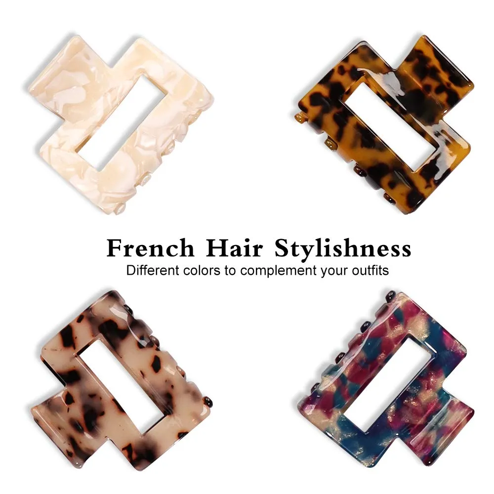 MagicSky 4PCS Hair Claw Clips, Acrylic Hair Banana Barrettes, Celluloid French Butterfly Jaw Clips, Tortoise Shell Grip Pin Teeth Clamp -Leopard print Stylish Hair Accessories for Women Girls