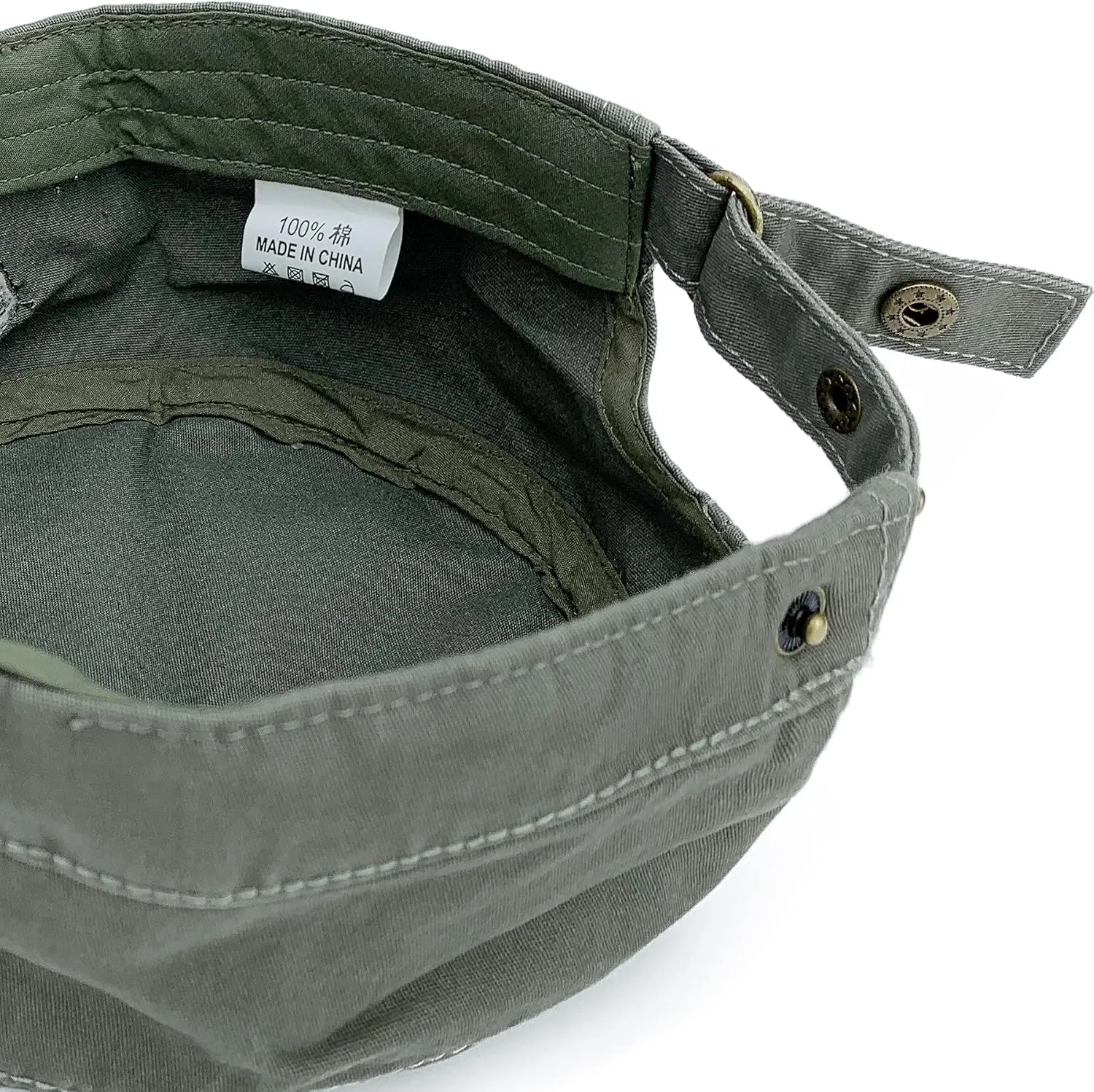 Men Women Soft Washed Cotton Adjustable Flat Top Military Army Hat Cadet Cap Zip Studs Embroidery Patch